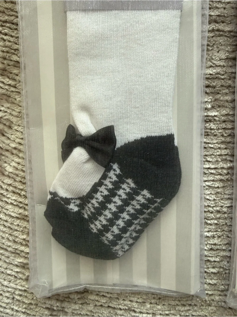 White 6-12 Month Tights with Black Bow & Red Ballet Faux-Sock Accent - Pack of 2